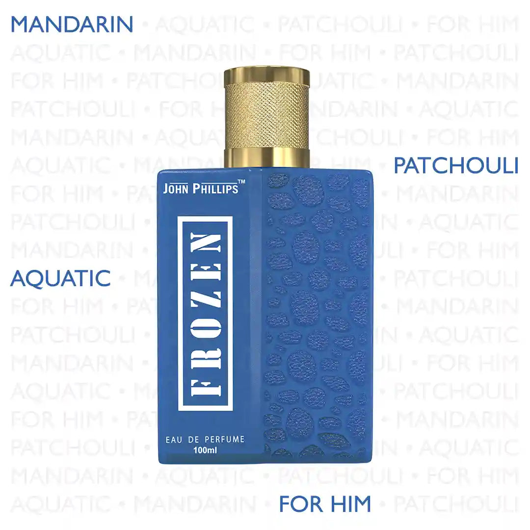 FROZEN  Sea Aquatic Patchouli & Hint of Orange  Skin Friendly & Long Lasting  Eau De French Perfume by John Phillips  Ideal for Men & Women  Unisex   Best Fragrance For   Morning  Travel