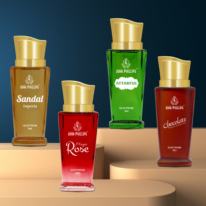 Imperia Sandal + Magic Rose + Attarful + Chocolate Skin Friendly & Long Lasting Eau De French Perfume