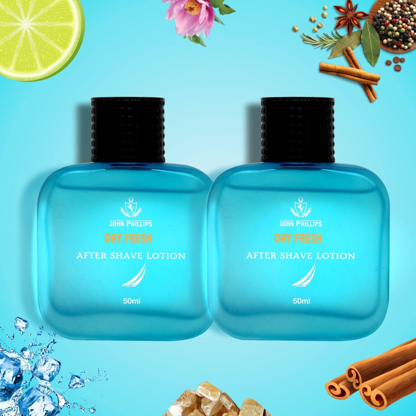 Day Fresh After Shave Lotion with Aloe Vera and Cooling Effect | Marine Aquatic Fragrance | Safe for Sensitive Skin ( 50ml x 2 )