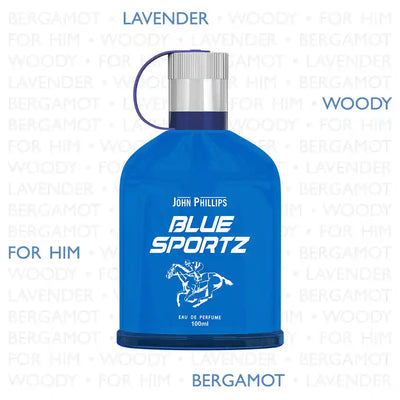 BLUE SPORTZ Citrusy Woody & Aquatic Skin Friendly & Long Lasting Eau De French Perfume by John Phillips Ideal for Men & Women Unisex Best Fragrance For Morning Gym Travel