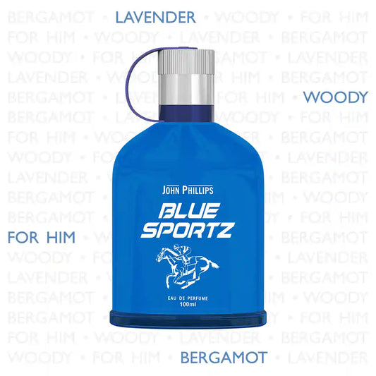 BLUE SPORTZ  Citrusy Woody & Aquatic  Skin Friendly & Long Lasting  Eau De French Perfume by John Phillips  Ideal for Men & Women  Unisex   Best Fragrance For   Morning  Gym  Travel