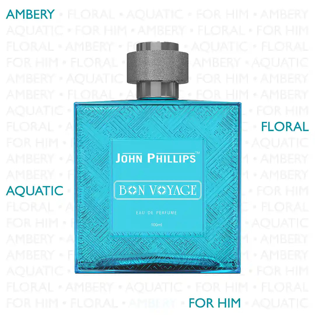 BON VOYAGE  Aquatic Musky & Ambery  Skin Friendly & Long Lasting  Eau De French Perfume by John Phillips  Ideal for Men & Women  Unisex   Best Fragrance For   Morning  Gym  Travel  Date