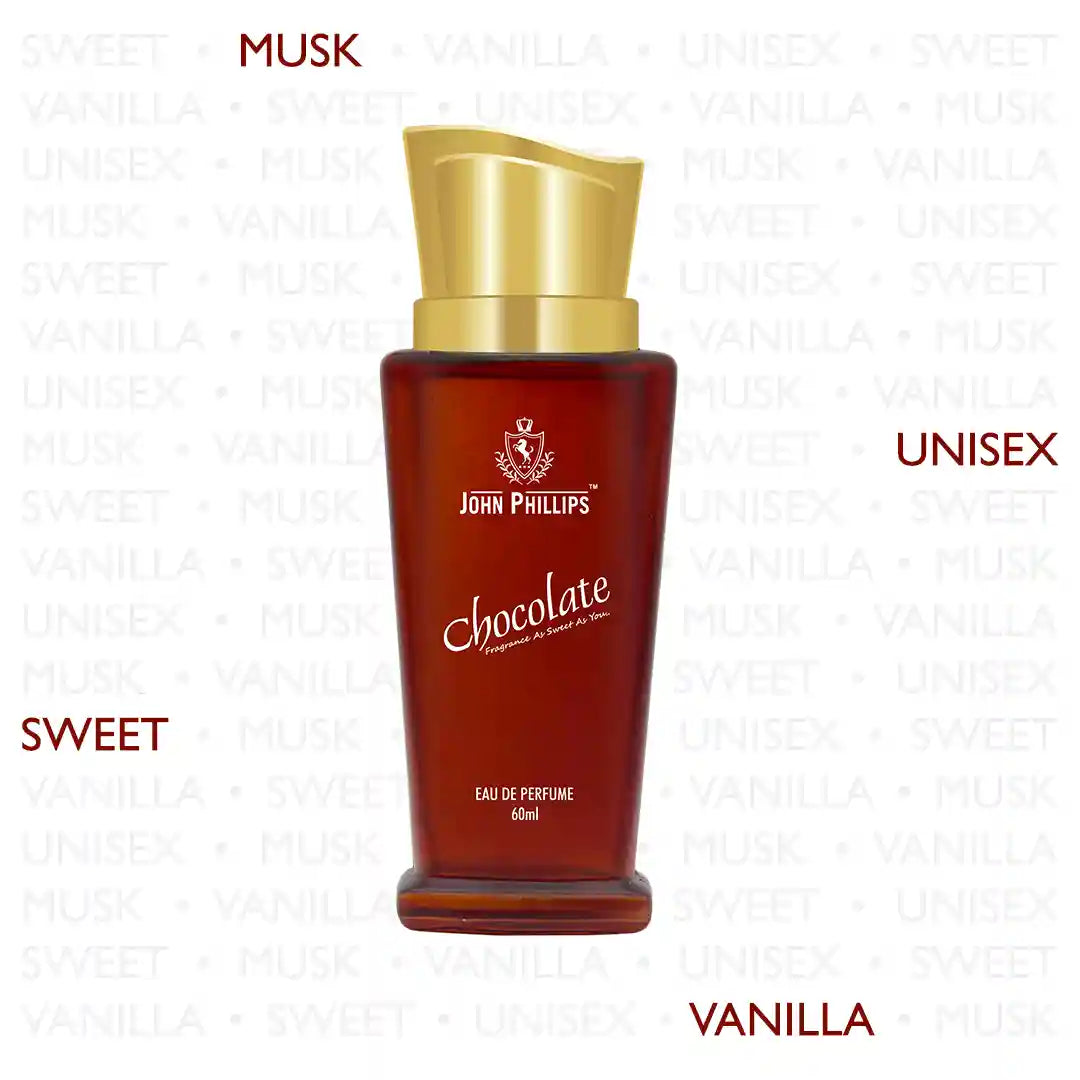 CHOCOLATE  Sweet Vanilla & Chocolate  Skin Friendly & Long Lasting  Eau De French Perfume by John Phillips  Ideal for Men & Women  Unisex   Best Fragrance For   Morning  Party  Date