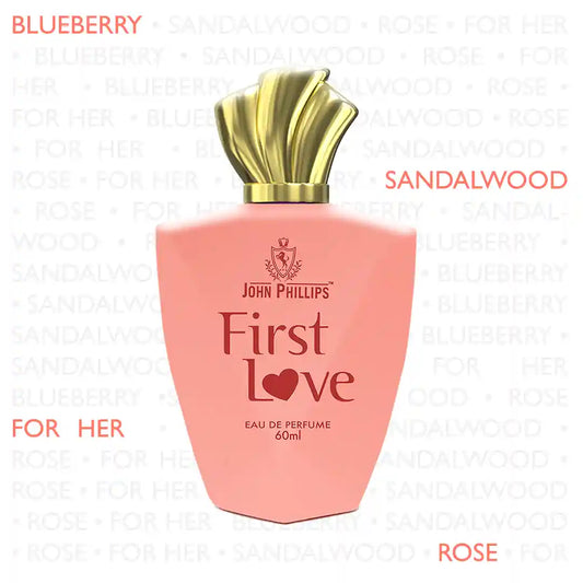 FIRST LOVE  Green Aromatic Fruity & Fresh Spicy  Skin Friendly & Long Lasting  Eau De French Perfume by John Phillips  Ideal for Women   Best Fragrance For   Party  Travel  Date