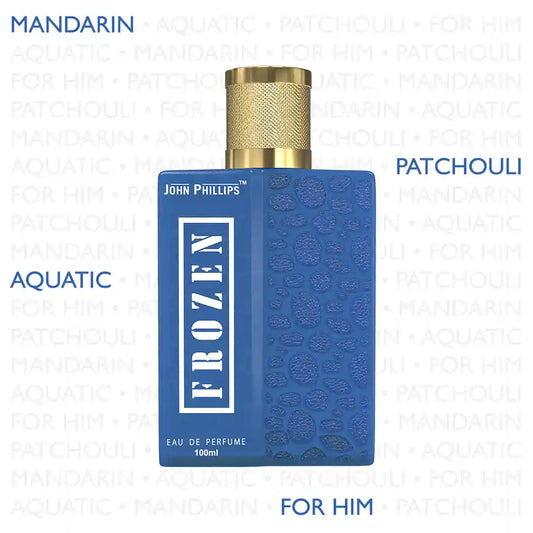 FROZEN  Sea Aquatic Patchouli & Hint of Orange  Skin Friendly & Long Lasting  Eau De French Perfume by John Phillips  Ideal for Men & Women  Unisex   Best Fragrance For   Morning  Travel