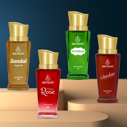 Imperia Sandal + Magic Rose + Attarful + Chocolate  Skin Friendly & Long Lasting  Eau De French Perfume