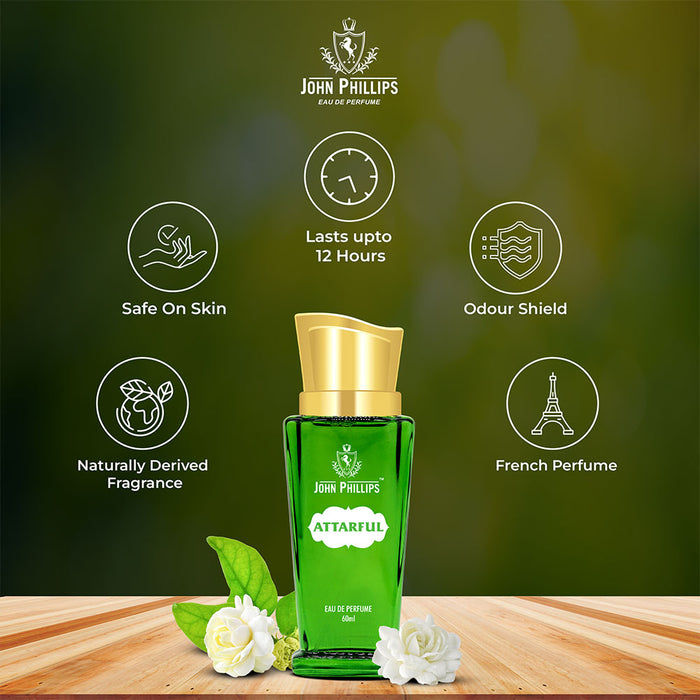 ATTARFUL | Skin Friendly & Long Lasting Jasmine Perfume | Unisex Mogra Fragrance For Morning & Travel | 60 ML - 1000+ Sprays
