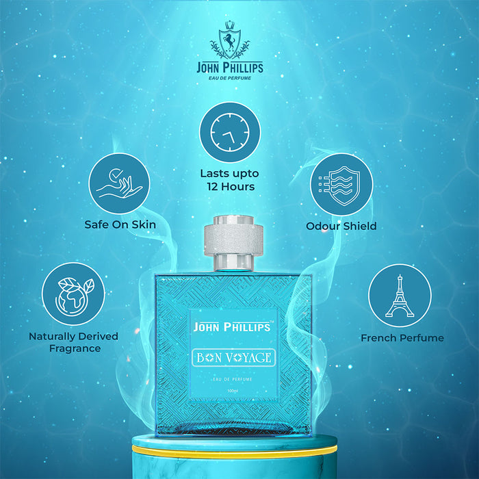 BON VOYAGE | Skin Friendly & Long Lasting Perfume | Men Fragrance For Morning,Gym,Travel & Date | 100ML - 1600+ Sprays