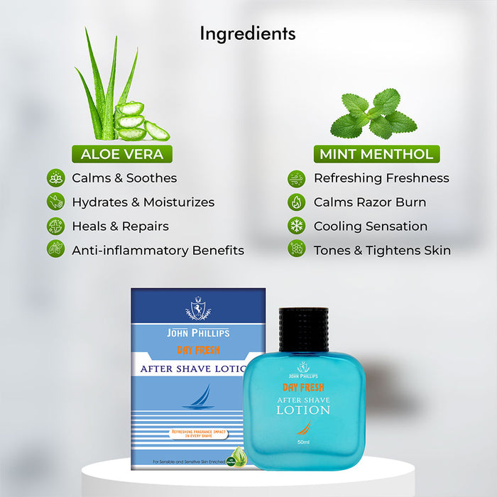 Day Fresh After Shave Lotion with Aloe Vera and Cooling Effect | Marine Aquatic Fragrance | Safe for Sensitive Skin