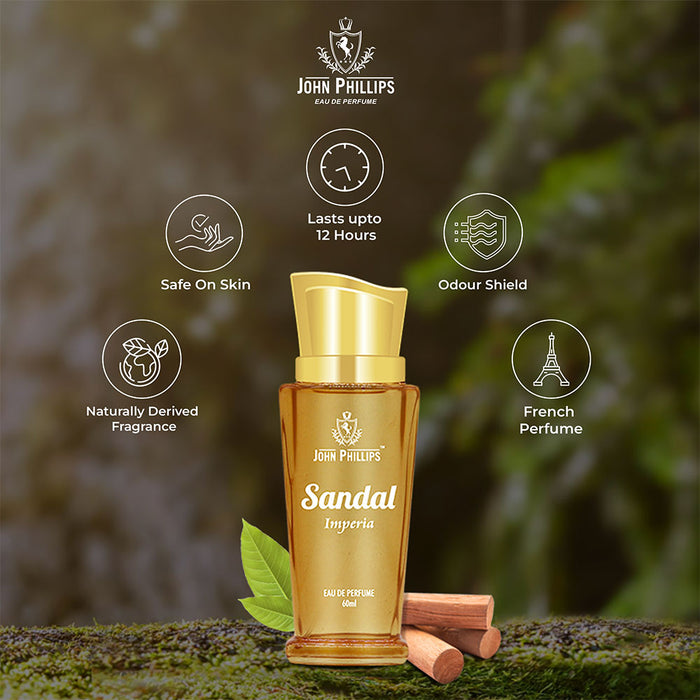 IMPERIA SANDAL | Skin Friendly & Long Lasting Perfume | Unisex Chandan Fragrance For Morning & Travel | 60 ML - 1000+ Sprays
