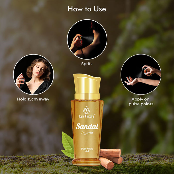 IMPERIA SANDAL | Skin Friendly & Long Lasting Perfume | Unisex Chandan Fragrance For Morning & Travel | 60 ML - 1000+ Sprays