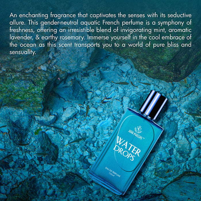 WATER DROPS | Skin Friendly,Long Lasting Perfume | Aquatic Marine | Unisex Fragrance For All Occasions | 125 ML - 2000+Sprays