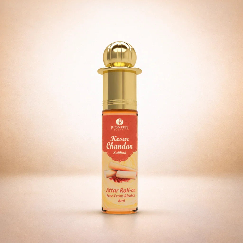 Kesar Chandan non alcoholic attar perfume 8ml saffron sandalwood fragrance spiritual woody warm long lasting traditional attar