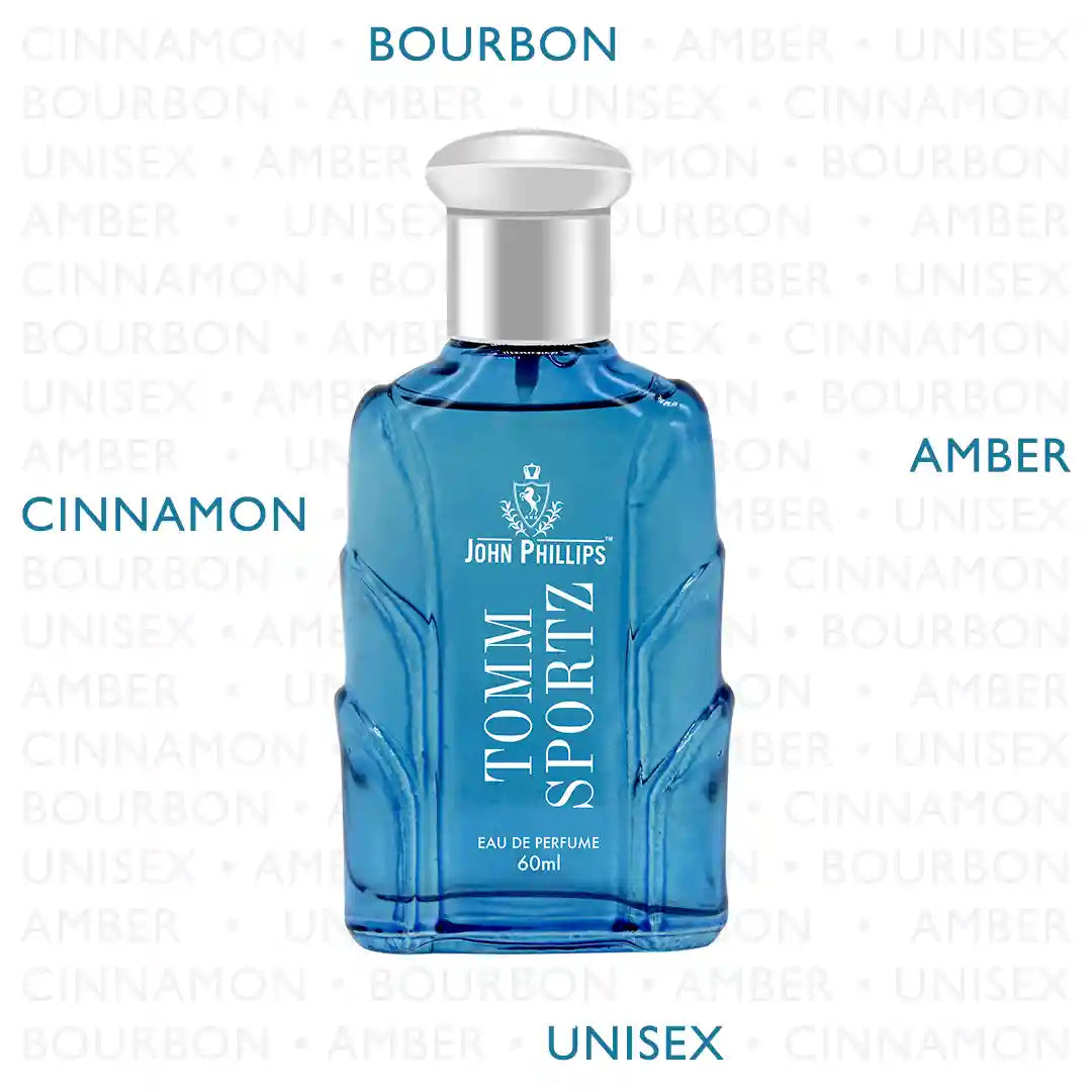 TOMM SPORTZ  Aquatic Bourbon & Aromatic Citrus  Skin Friendly & Long Lasting  Eau De French Perfume by John Phillips  Ideal for Men & Women  Unisex   Best Fragrance For   Morning  Gym  Travel