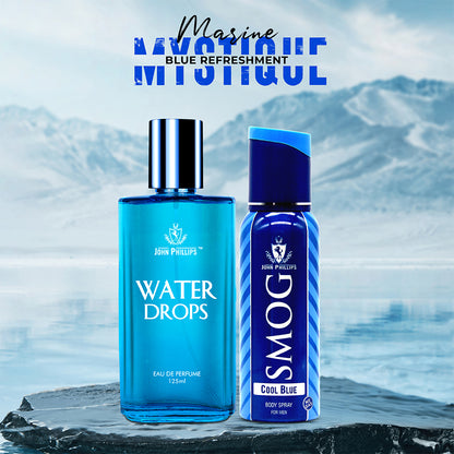 Water Drops & Smog Cool Blue No Gas Deo - Unisex Fragrance Combo Set ( 125ml + 120ml )