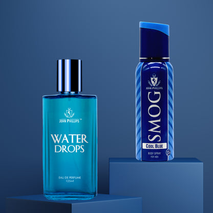 Water Drops & Smog Cool Blue No Gas Deo - Unisex Fragrance Combo Set ( 125ml + 120ml )