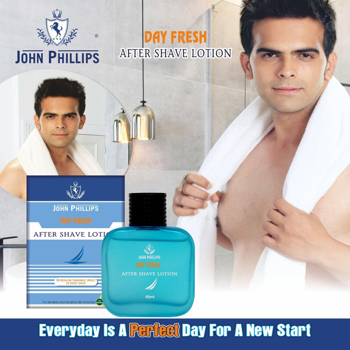Day Fresh After Shave Lotion with Aloe Vera and Cooling Effect | Marine Aquatic Fragrance | Safe for Sensitive Skin ( 50ml x 2 )