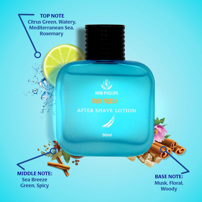 Day Fresh After Shave Lotion with Aloe Vera and Cooling Effect | Marine Aquatic Fragrance | Safe for Sensitive Skin ( 50ml x 2 )