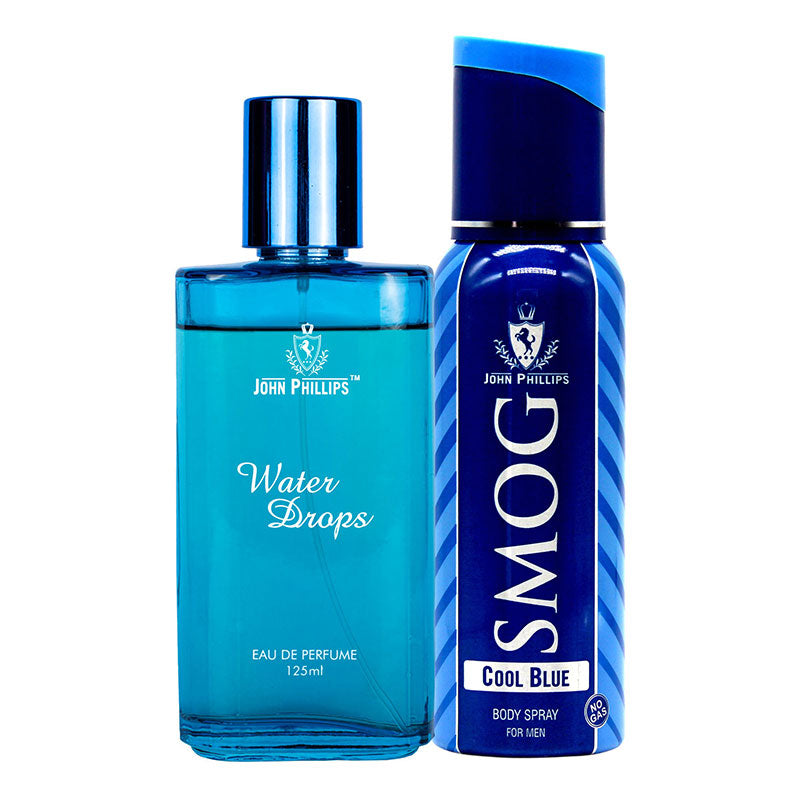 Water Drops & Smog Cool Blue No Gas Deo - Unisex Fragrance Combo Set ( 125ml + 120ml )